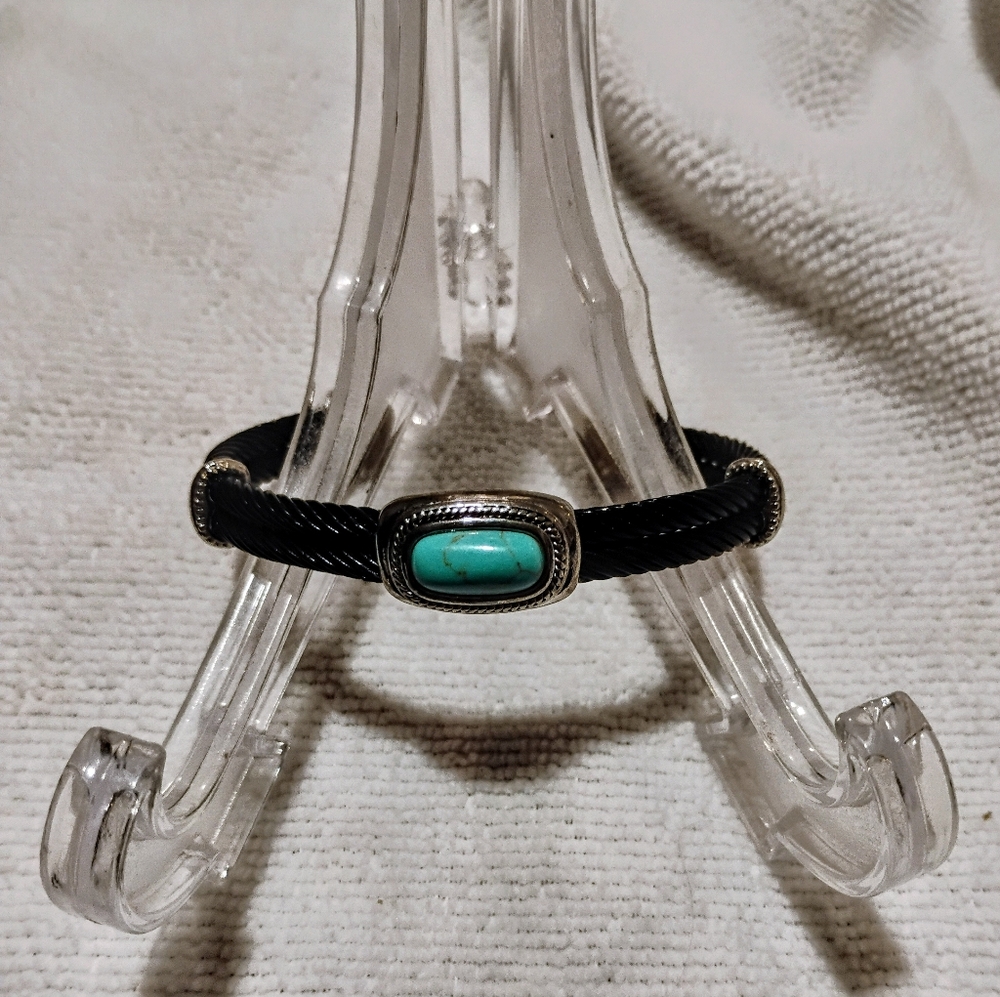 Black Braided Bracelet with Turquoise Stone